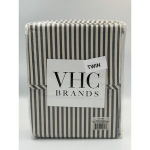 VHC Brands Twin XL Sheet Set Blue Stripe Denim Cotton 3pc Farmhouse